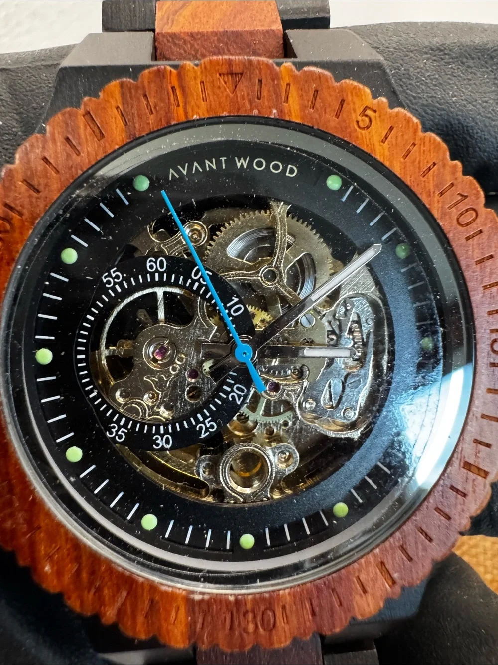 Avantwood Wooden Skeleton Dial Men's Watch - Black & Brown